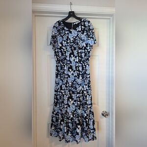 Collective Concepts L Floral Black and Blue Women's Dress